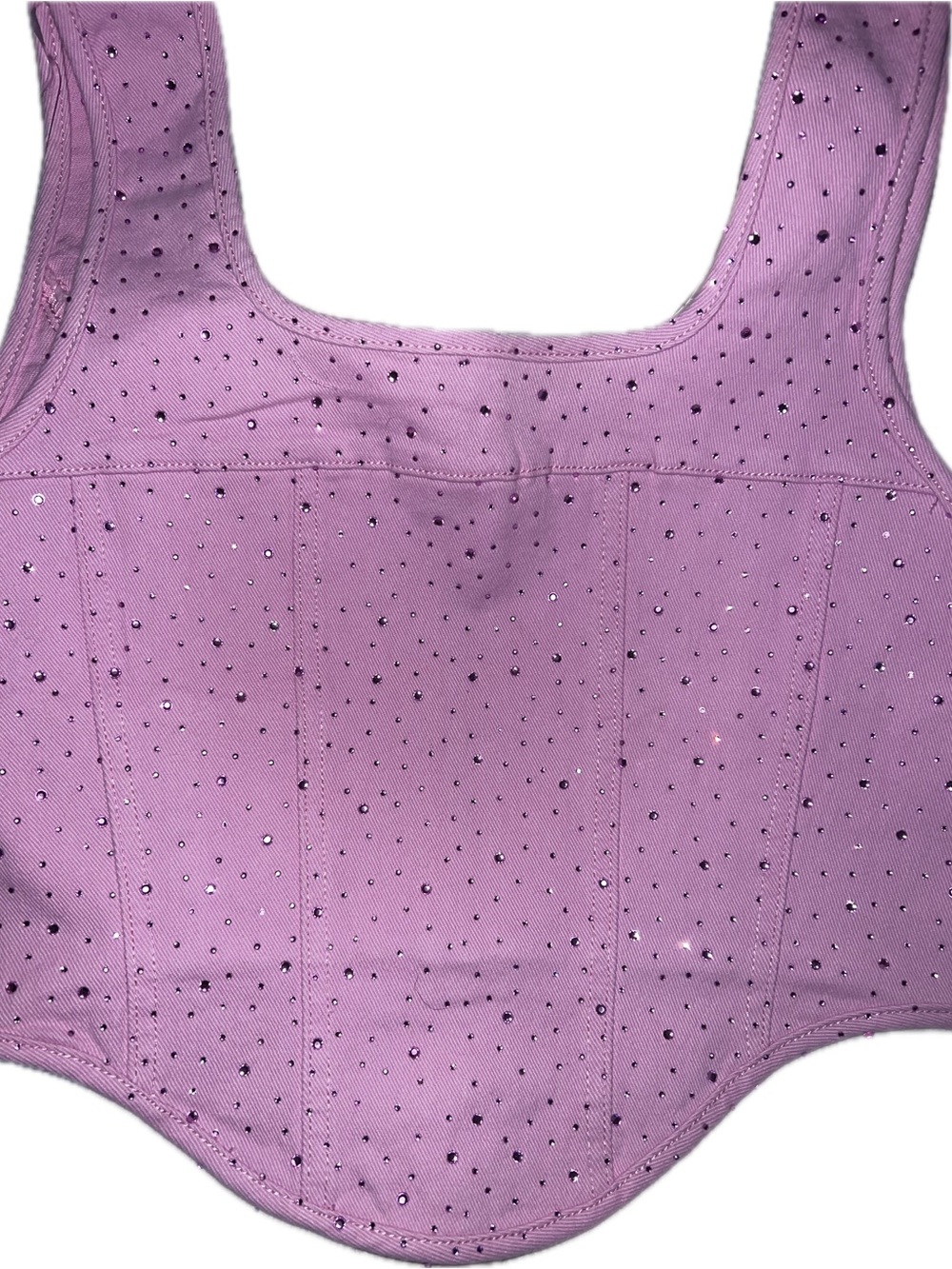 Pink Jean Rhinestone Bustier Crop Top zip back women’s Large - Picture 2 of 8